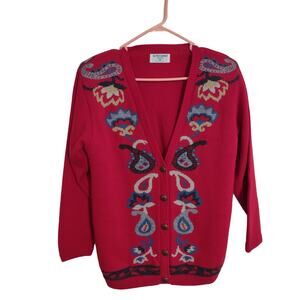 VTG 90's Chunky Red Button down cardigan SZ MP Made in the USA Cottageco…‎